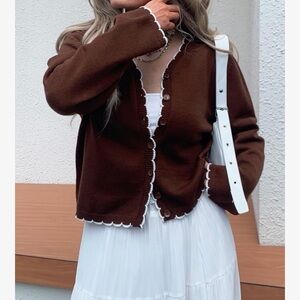 Scalloped-Edge Oversized Knit Cardigan